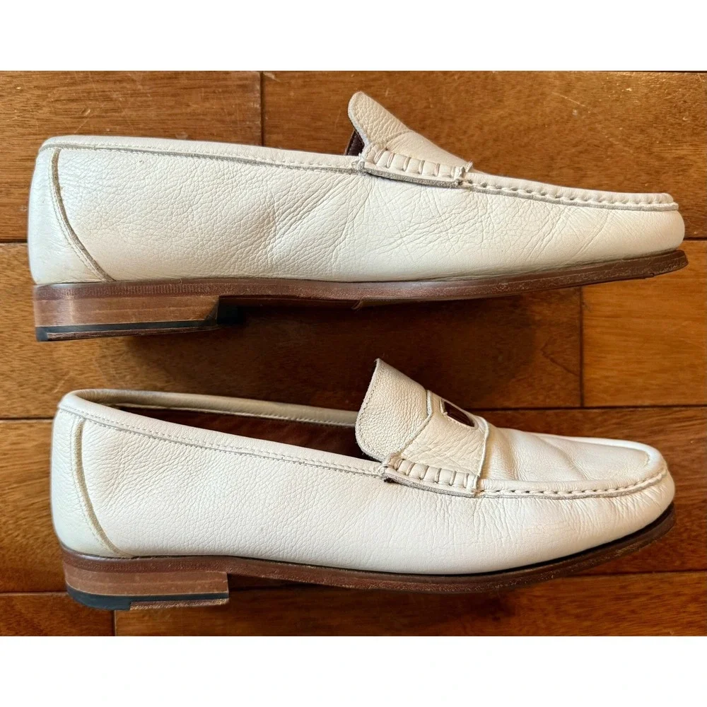 BRUNO MAGLI Ivory White Leather Slip On Taranto Loafers Shoes Men 6.5 Women 8.5